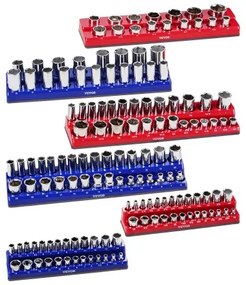 VEVOR Magnetic Socket Organizer Set 6PCS Socket Trays Blue &amp; Red for Metric SAE