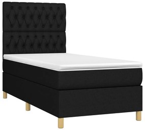 vidaXL Κρεβάτι Boxspring με Στρώμα & LED Μαύρο 90x190 εκ. Υφασμάτινο