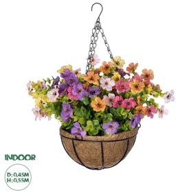 GloboStar® Artificial Garden GERBERA HANGING PLANT 20635 Τεχνητό Κρεμαστό Διακοσμητικό Φυτό Ζέρμπερας Y55cm