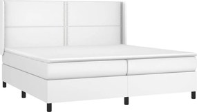 vidaXL Κρεβάτι Boxspring με Στρώμα Λευκό 200x200 εκ. Συνθετικό Δέρμα