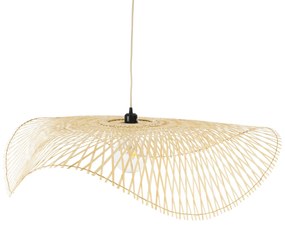 GloboStar® MELEMELE 01842 Boho Κρεμαστό Φωτιστικό Οροφής Μονόφωτο 1 x E27 AC220-240V IP20 - Φ100 x Υ12cm - Μπεζ Ξύλινο Μπαμπού Πλέγμα - 5 Χρόνια Εγγύηση