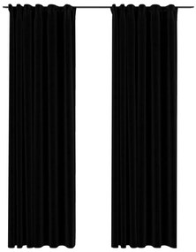Κουρτίνες Συσκότ. με Γάντζους/'Οψη Λινού 2 τεμ Μαύρο 140x225 εκ - Μαύρο