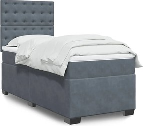 vidaXL Κρεβάτι Boxspring με Στρώμα Σκούρο Γκρι 90x190 εκ. Βελούδινο