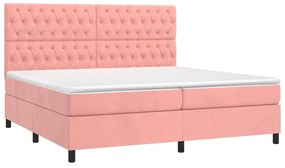 vidaXL Κρεβάτι Boxspring με Στρώμα &amp; LED Ροζ 200x200 εκ. Βελούδινο