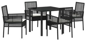 vidaXL Σέτ φαγητού για κήπο με μαξιλάρι 5 pcs Μαύρο Πολυ ράταν