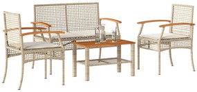 vidaXL Σαλόνι Κήπου 4 Τεμαχίων Μπεζ από Συνθετικό Ρατάν με Μαξιλάρια