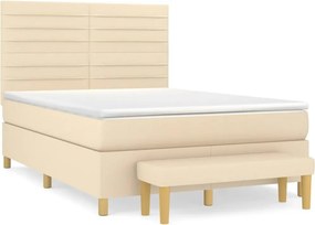 vidaXL Κρεβάτι Boxspring με Στρώμα Κρεμ 140x190 εκ. Υφασμάτινο