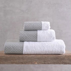 Πετσέτες Sinclair Σε Κουτί (Σετ 3τμχ) White-Grey Ρυθμός Towels Set 70x140cm 100% Πενιέ Βαμβάκι