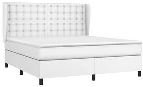 vidaXL Κρεβάτι Boxspring με Στρώμα Λευκό 160x200εκ.από Συνθετικό Δέρμα