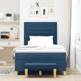 vidaXL Κρεβάτι με Στρώμα και Πάγκο Μπλε 120x200 εκ Υφάσματος