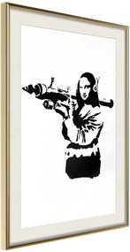 Αφίσα - Banksy: Mona Lisa with Bazooka II - 30x45 - Χρυσό - Με πασπαρτού