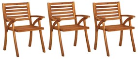 vidaXL Καρέκλες Τραπεζαρίας Κήπου 3 τεμ Μασίφ Ξύλο Ακακίας + Μαξιλάρια