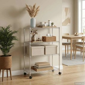 vidaXL Ραφιέρα 4 Επιπέδων με Τροχούς Χρωμέ 90x35x142 εκ. 200 κ.
