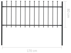 vidaXL Κάγκελα Περίφραξης με Λόγχες Μαύρα 1,7 x 0,8 μ. από Χάλυβα