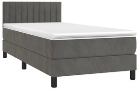 vidaXL Κρεβάτι Boxspring με Στρώμα Σκούρο Γκρι 90x200 εκ. Βελούδινο