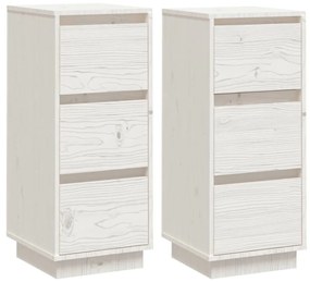 Συρταριέρες 2 τεμ. Λευκές 32x34x75 εκ. από Μασίφ Ξύλο Πεύκου - Λευκό