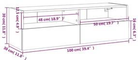 Έπιπλο Τοίχου Τηλεόρασης Μαύρο 100 x 30 x 30 εκ. Επεξ. Ξύλο - Μαύρο