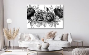 Φωτογραφίστε τον γοητευτικό συνδυασμό λουλουδιών και φύλλων σε μαύρο και άσπρο - 90x60