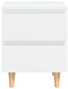 Κομοδίνο Λευκό 40 x 35 x 50 εκ. με Πόδια από Μασίφ Ξύλο Πεύκου - Λευκό