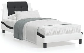 Πλαίσιο Κρεβατιού με Κεφαλάρι Λευκό/Μαύρο 90x200εκ. Συνθ. Δέρμα