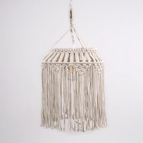 GloboStar ALGERIA 36202 Boho - Μακραμέ - Macrame Κρεμαστό Φωτιστικό Οροφής Μονόφωτο 1 x E27 Πλεκτό Χειροποίητο Μπεζ Υφασμάτινο με Σχοινί Φ40 x Υ50cm