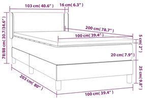 Κρεβάτι Boxspring με Στρώμα Μπλε 100 x 200 εκ. Υφασμάτινο - Μπλε