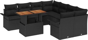 vidaXL Σετ Καναπέ Κήπου με αποθήκευση 9 pcs Μαύρο Πολυ ράταν