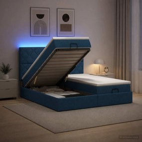 vidaXL Κρεβάτι Ottoman με Στρώμα και LED Μπλε 160 x 200 cm Ύφασμα