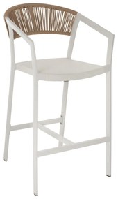 BAR STOOL ALUMINUM WITH ARMS WHITE TEXTLINE PE RATTAN 56x58x105Hcm.