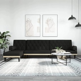Καναπές Κρεβάτι Γωνιακός Μαύρος 260 x 140 x 70 εκ. Υφασμάτινος - Μαύρο