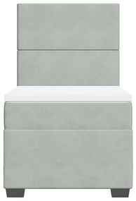 vidaXL Κρεβάτι Boxspring με Στρώμα Ανοιχτό Γκρι 90x190 εκ. Βελούδινο