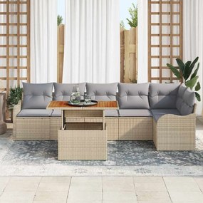 vidaXL Σετ Καναπέ Κήπου με αποθήκευση 7 pcs Μπεζ Πολυ ράταν