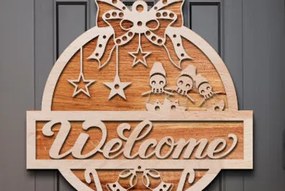 Σετ των 2 Intra απο ξύλο plywood 3mm-4mm πάχος - Χριστουγεννιάτικο σημάδι καλωσορίσματος Laser Cut Δίασταση 15x15 cm INTRAFABR-76206823