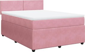 vidaXL Κρεβάτι Boxspring με Στρώμα Ροζ 160x200 εκ. Βελούδινο