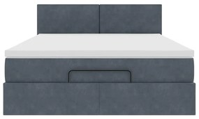 vidaXL Οθωμανικό κρεβάτι με στρώμα & LEDs Σκούρο γκρι 140x200cm Velvet
