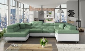 Γωνιακός καναπές Ollenne-Αριστερή-Λευκό - Πράσινο