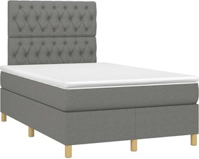 vidaXL Κρεβάτι Boxspring με Στρώμα &amp; LED Σκ.Γκρι 120x190εκ. Υφασμάτινο