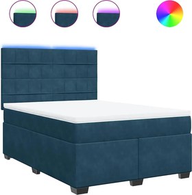vidaXL Κρεβάτι Boxspring με Στρώμα Μπλε 140x200 εκ. Βελούδινο