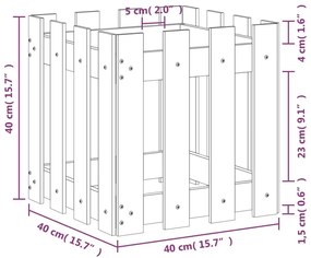 Ζαρντινιέρα με Σχέδιο Φράχτη Λευκή 40 x 40 x 40 εκ. Μασίφ Πεύκο - Λευκό