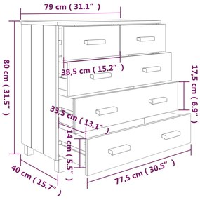 Συρταριέρα HAMAR Αν. Γκρι 79 x 40 x 80εκ. από Μασίφ Ξύλο Πεύκου - Γκρι