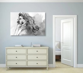 Εικόνα ακουαρέλα γυναικείο πορτρέτο σε ασπρόμαυρο σχέδιο - 90x60