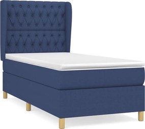 vidaXL Κρεβάτι Boxspring με Στρώμα Μπλε 90x200 εκ.Υφασμάτινο