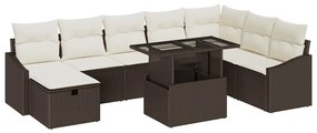 vidaXL Σετ Καναπέ Κήπου με μαξιλάρι 9 pcs Καφέ Πολυ ράταν