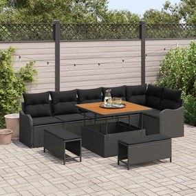 vidaXL Σετ Καναπέ Κήπου Ρυθμιζόμενο ύψος 9 pcs Μαύρο συνθετικό ρατάν