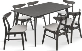 Tραπεζαρία Benson - Orlean pakoworld σετ 7τμχ rustic grey - ύφασμα γκρι 150x90x75εκ