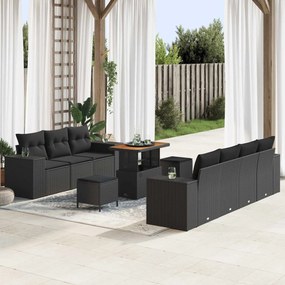 vidaXL Σετ Καναπέ Κήπου με μαξιλάρι 10 pcs Μαύρο Πολυ Ρατάν