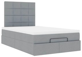 vidaXL Οθωμανικό κρεβάτι με στρώμα &amp; LEDs Ανοιχτό γκρι Ύφασμα