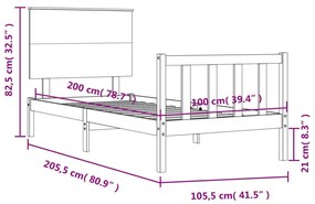 Σκελετός Κρεβατιού Χωρίς Στρώμα 100x200 εκ. Μασίφ Πεύκο - Καφέ