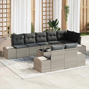 vidaXL Σετ Καναπέ Κήπου με μαξιλάρι 9 pcs Ανοιχτό γκρι Πολυ ράταν