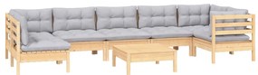 vidaXL Σαλόνι Κήπου Σετ 8 Τεμαχίων Ξύλο Πεύκου με Γκρι Μαξιλάρια